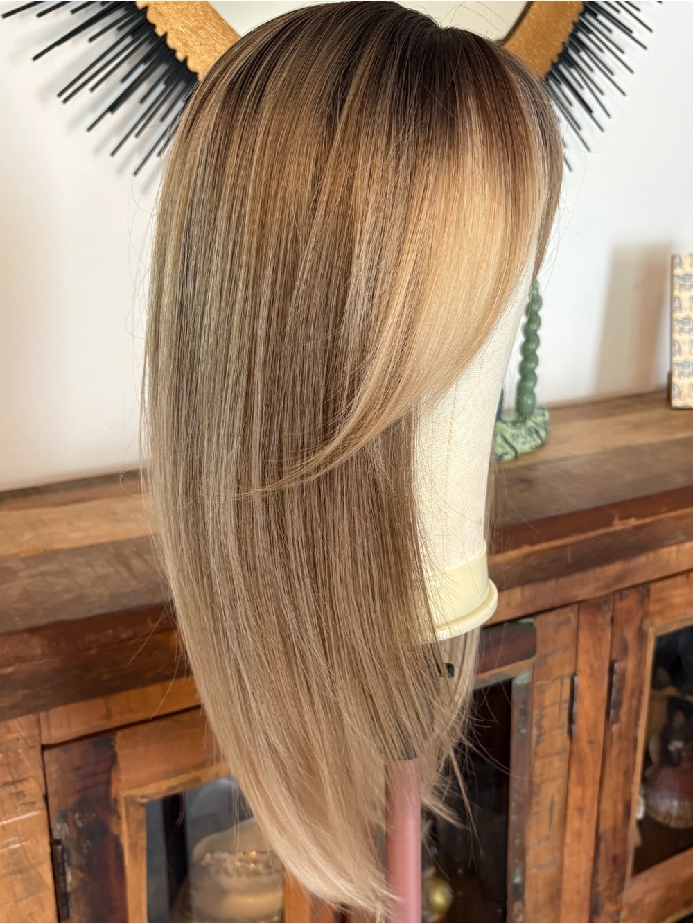 JB EXTENSION Long Medium Brown Heat Friendly wig! Highlights! Like new!